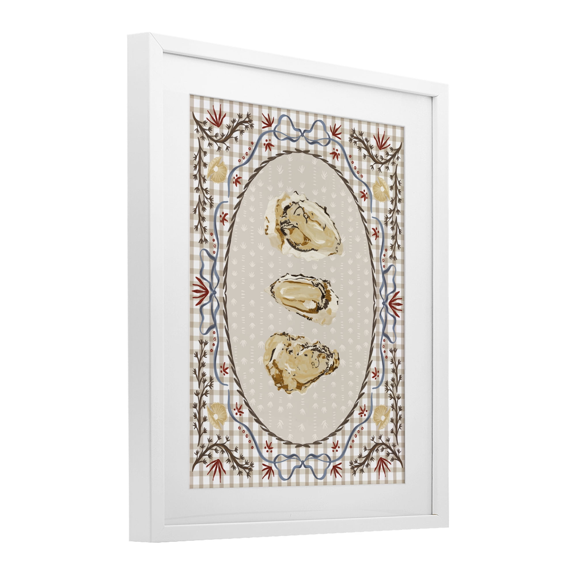Stupell Industries Vintage Oyster Trio White Framed Print Under Glass, design by Vero Illustrates