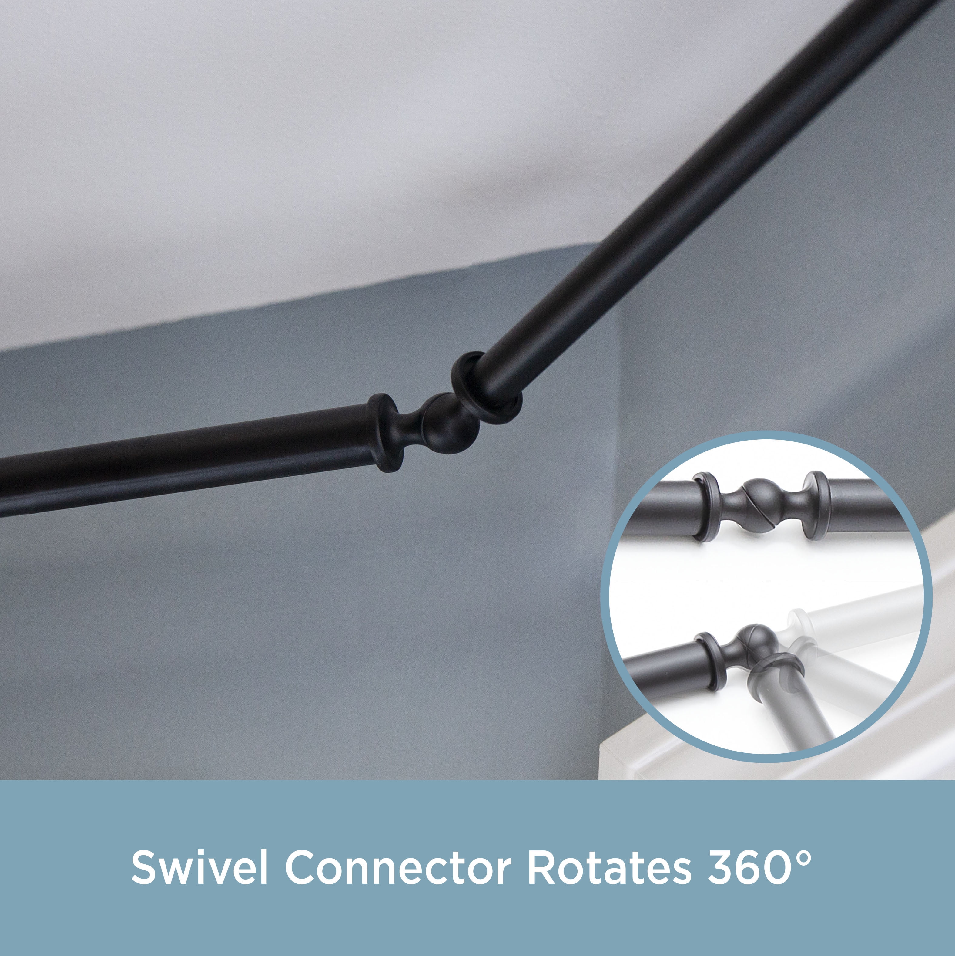 Kenney Mission Decorative Steel Bay Window Curtain Rod, 78-144" Adjustable Length, 3/4" Dia., Black