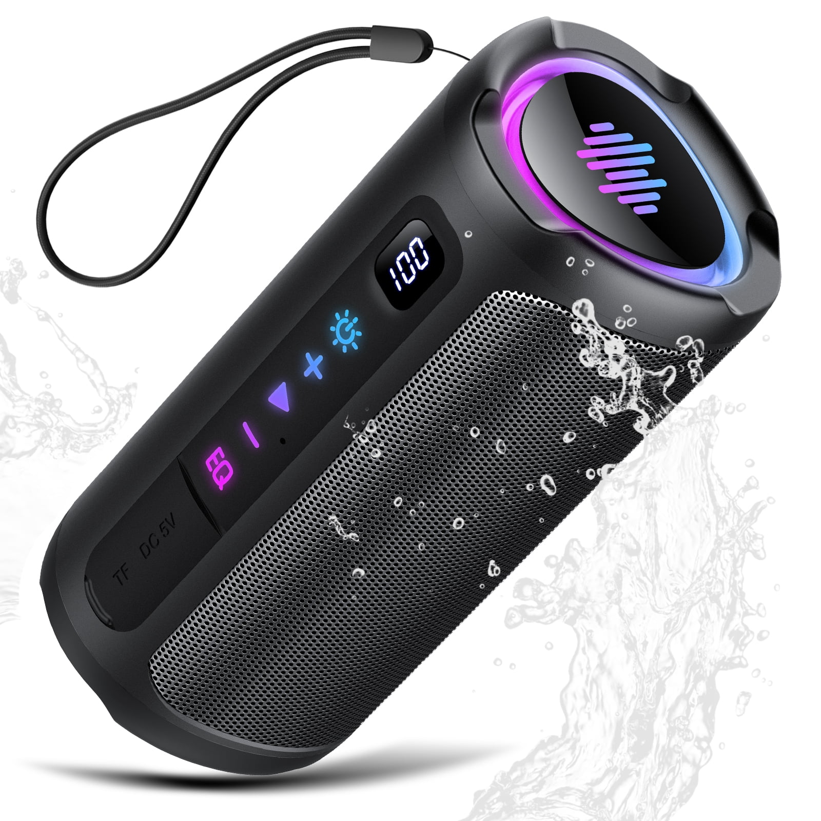 Bluetooth Speaker, 2026 Portable Wireless Speakers with Led Light, Bluetooth 5.4, 30H Playtime, Enhanced Bass, IPX7 Waterproof, Outdoor Speaker for Travel, Sport, Party, Biking.