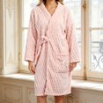 thumbnail image 4 of SHTXOZHI Womens Knee Length Bathrobes Long Sleeve Fleece Robes Cute Side Tie Homewear Solid Color Warm Sleepwear, 4 of 7