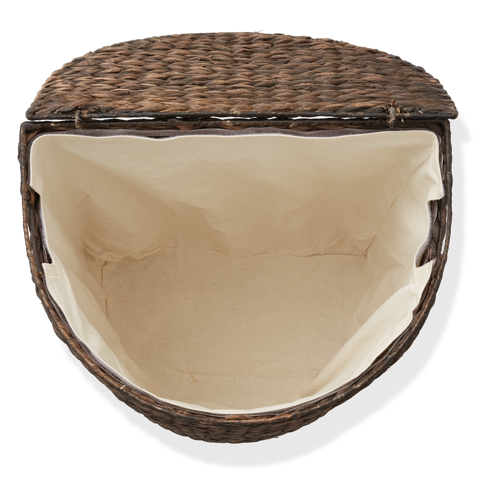Casafield Half Moon Laundry Hamper with Lid and Removable Liner Bag - Espresso Dark Brown, Woven Water Hyacinth Laundry Basket Sorter for Clothes