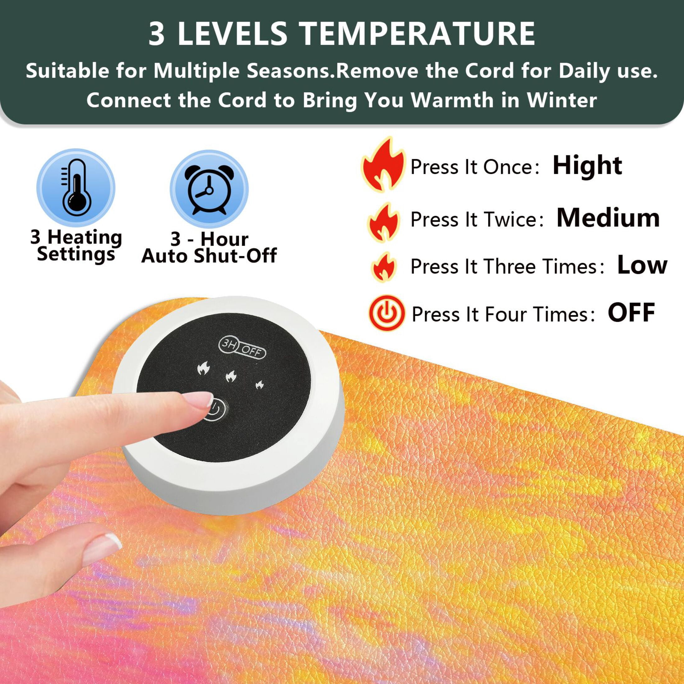 Large Heated Desk Mat Mouse Pad 31.5"x13"PU Leather Graphene Heating Desk Warmer with 3 Temperature Settings 110V US Plug Non-Slip Warm Pad for Home, Office, and Gaming Rainbow French Bulldog Canvas