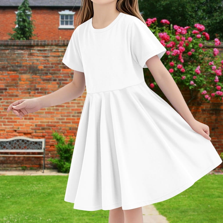 Juslio Girls Dress Summer Beach Short Sleeve Pockets A-line Knee Length  Casual White Sundress - Walmart.com