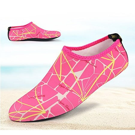 Barefoot Water Skin Shoes, Epicgadget(TM) Quick-Dry Flexible Water Skin Shoes Aqua Socks for Beach, Swim, Diving, Snorkeling, Running, Surfing and Yoga Exercise (Pink/Yellow, M. US 5-6 EUR