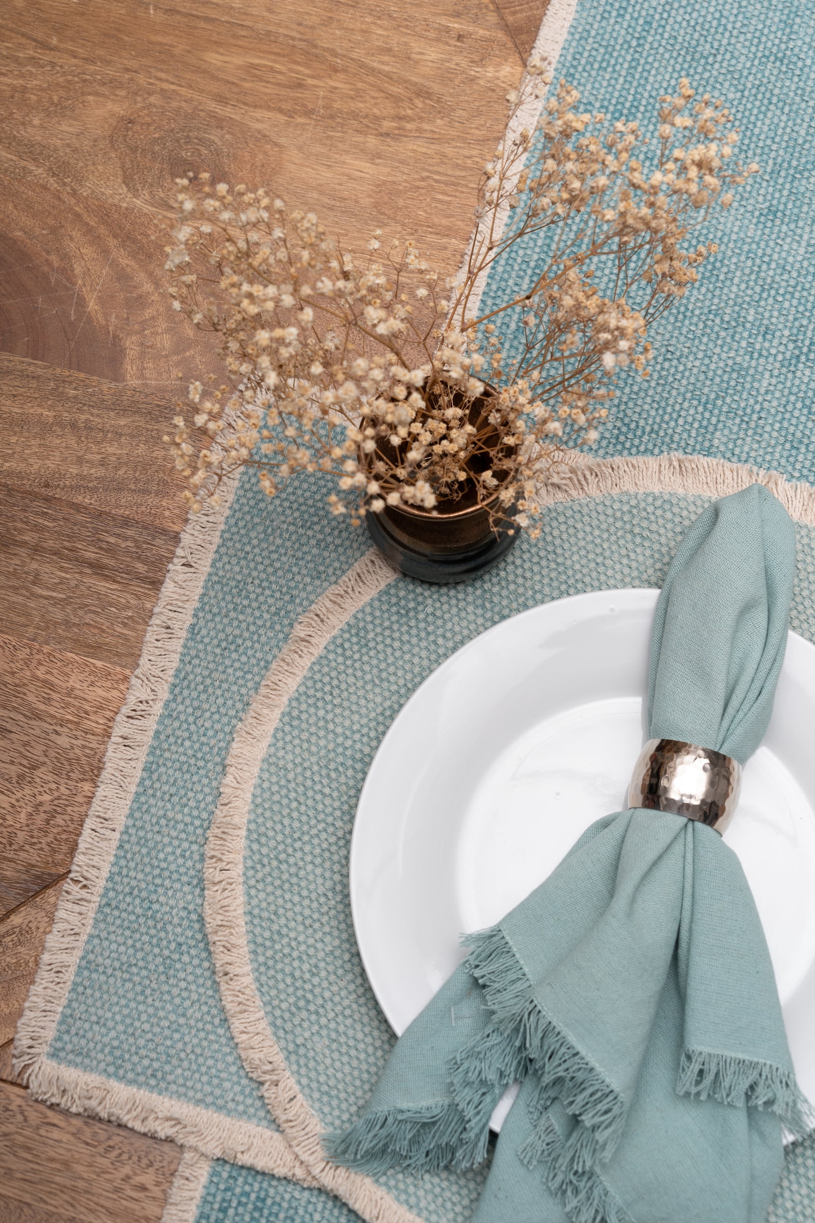 Fringed Sea Glass Table Runner 14" x 72"