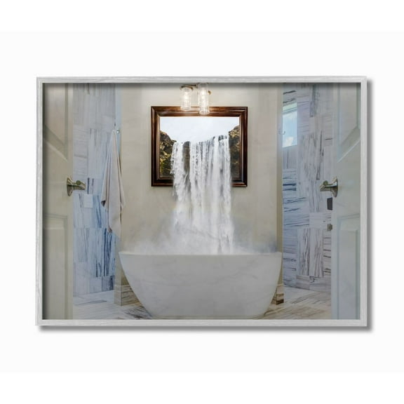 Stupell Industries Bathtub Waterfall Abstract Bathroom Photograph Gray Framed Art Print Wall Art, 11x14, by Milli Villa