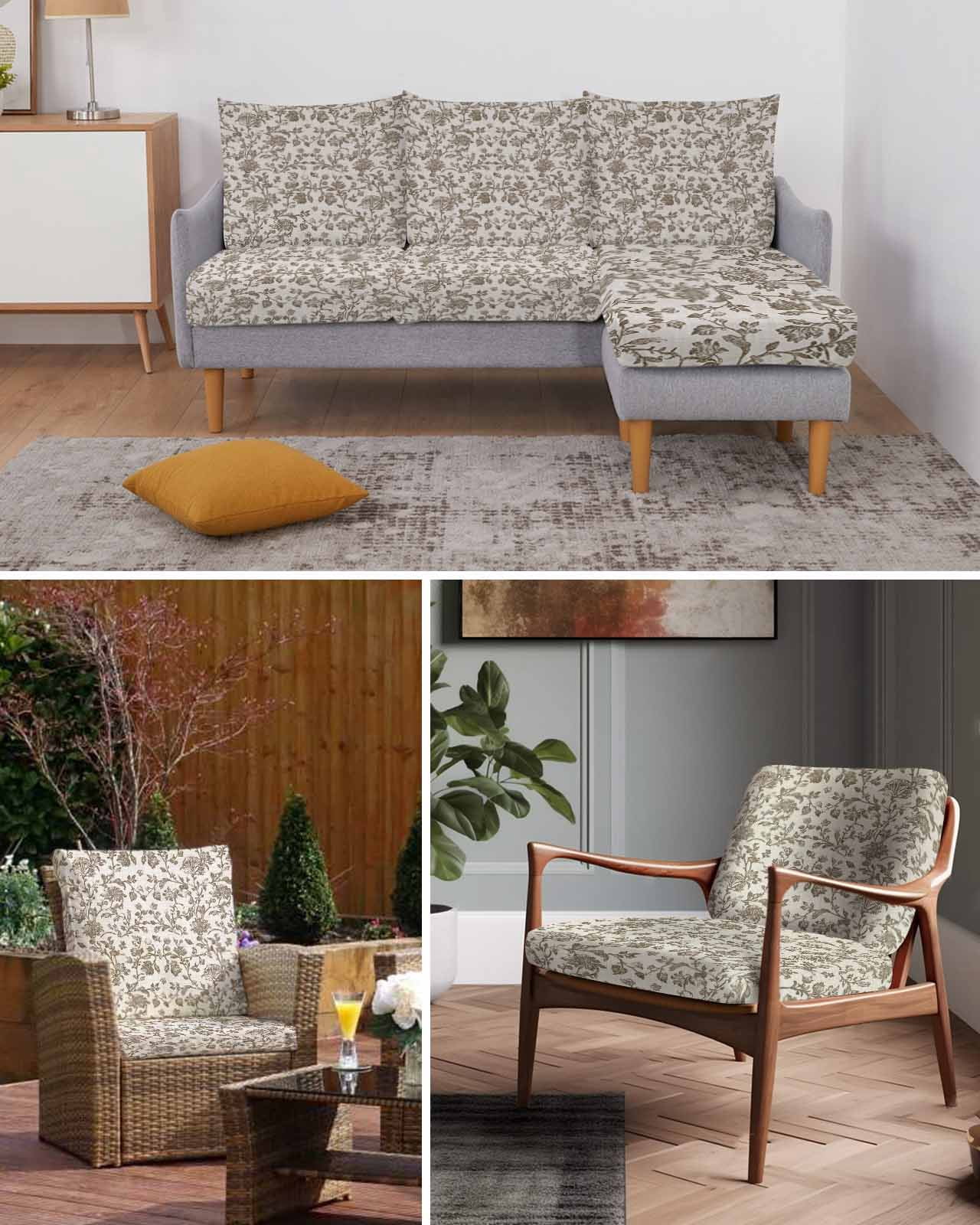 Farmhouse Brown Couch Cushion Covers Stretch, Washable Sofa Seat Covers Individual Seat Cushion Sofa Slipcovers Vintage Flower Leaf Botanical Plant Couch Cover Furniture Protector S-2PCS