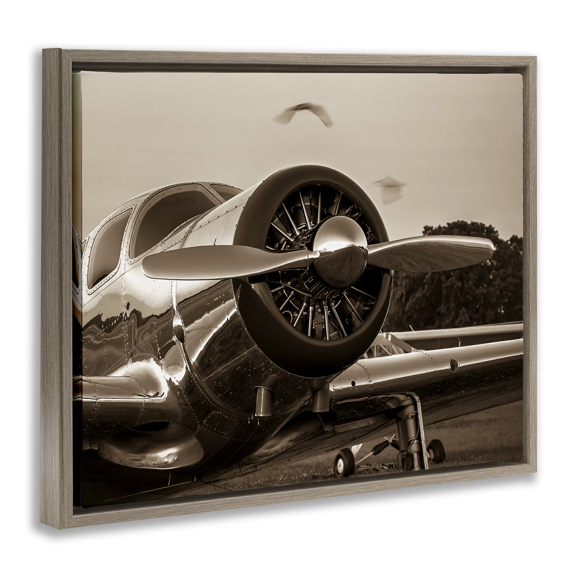 Stupell Industries Vintage Propeller View Transportation Photography Brown Floater Framed Canvas Art Print Wall Art, 21 x 17