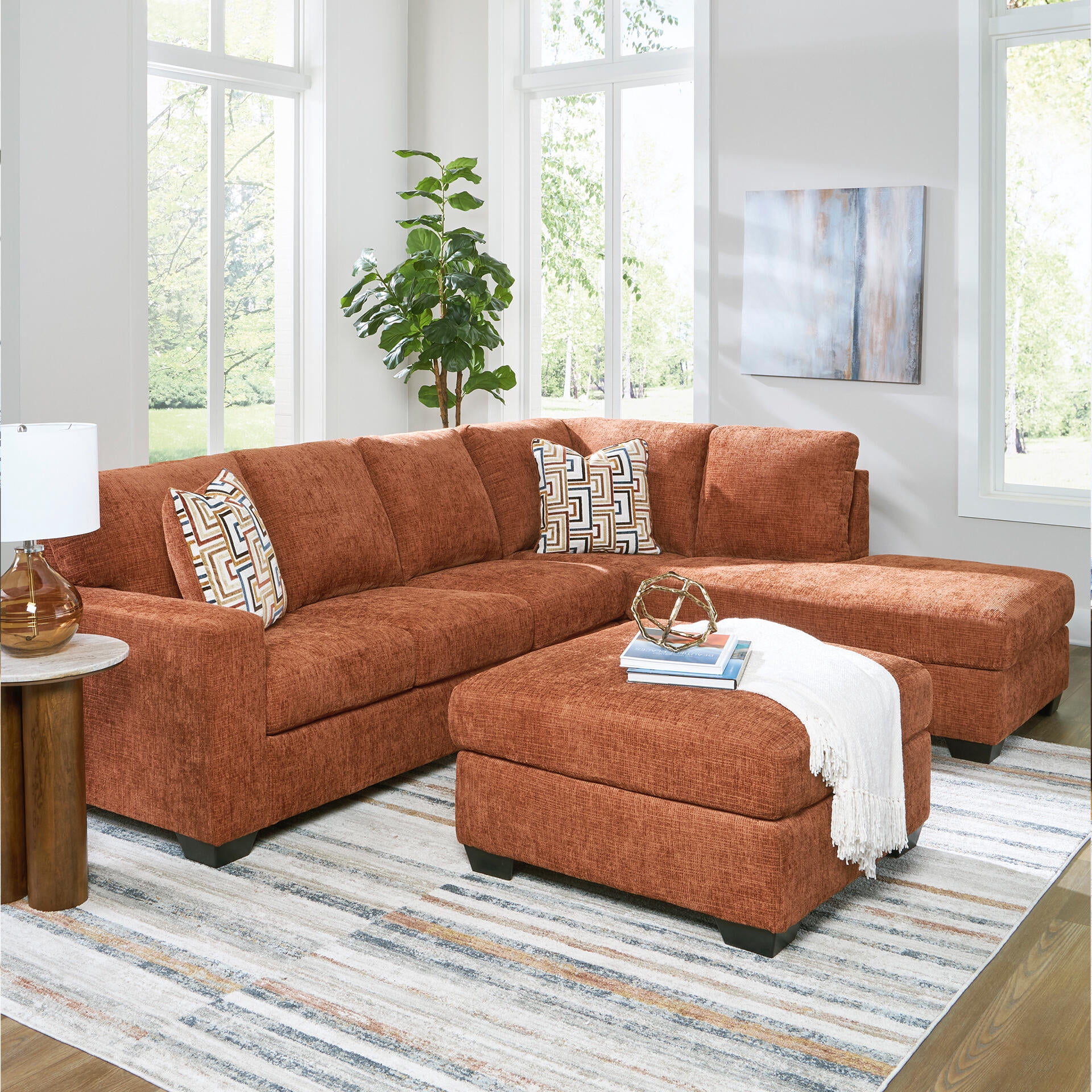 Signature Design by Ashley Aviemore Oversized Spice Orange Accent Ottoman - Large Square Ottoman with Firm Cushioning