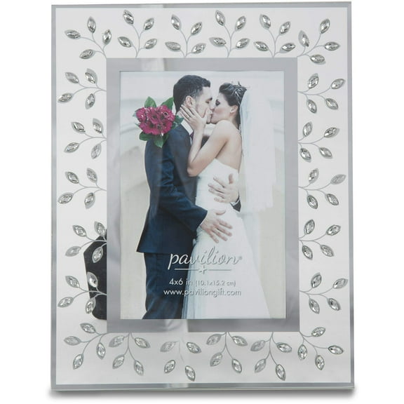 Pavilion Gift Company Glorious Occasions Tree Branch White Crystal Wedding Picture Frame, 4" x 6", Silver