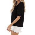 thumbnail image 4 of Square Neck Womens Casual Puff Half Sleeve Tops Pleated T Shirts, 4 of 5
