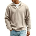 thumbnail image 2 of Mens Shirts Fall Winter Casual Quarter Zip Ribbed Henley Shirt Textured Band-Collar Outfits Mens Quarter Zip Pullover Long Sleeve Waffle Quilted Sweatshirt Casual Polo Sweaters,L,Khaki, 2 of 7