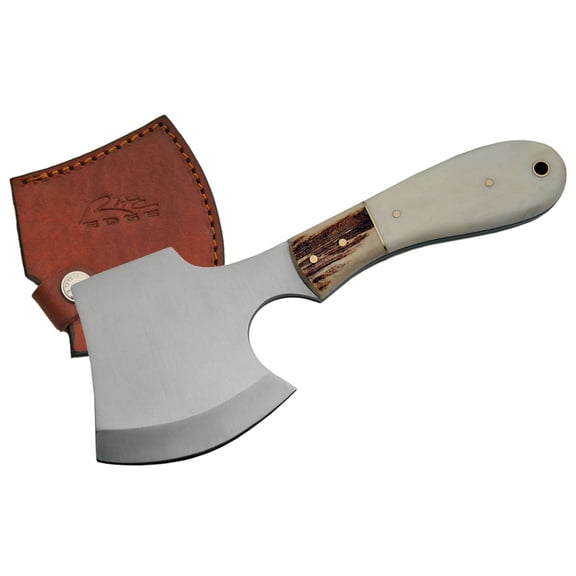 SZCO 8 Inch Bone and Stag Hatchet Full Tang Outdoor Camping Hatchet With Brass Pins Leather Sheath Compact Utility Axe Tool