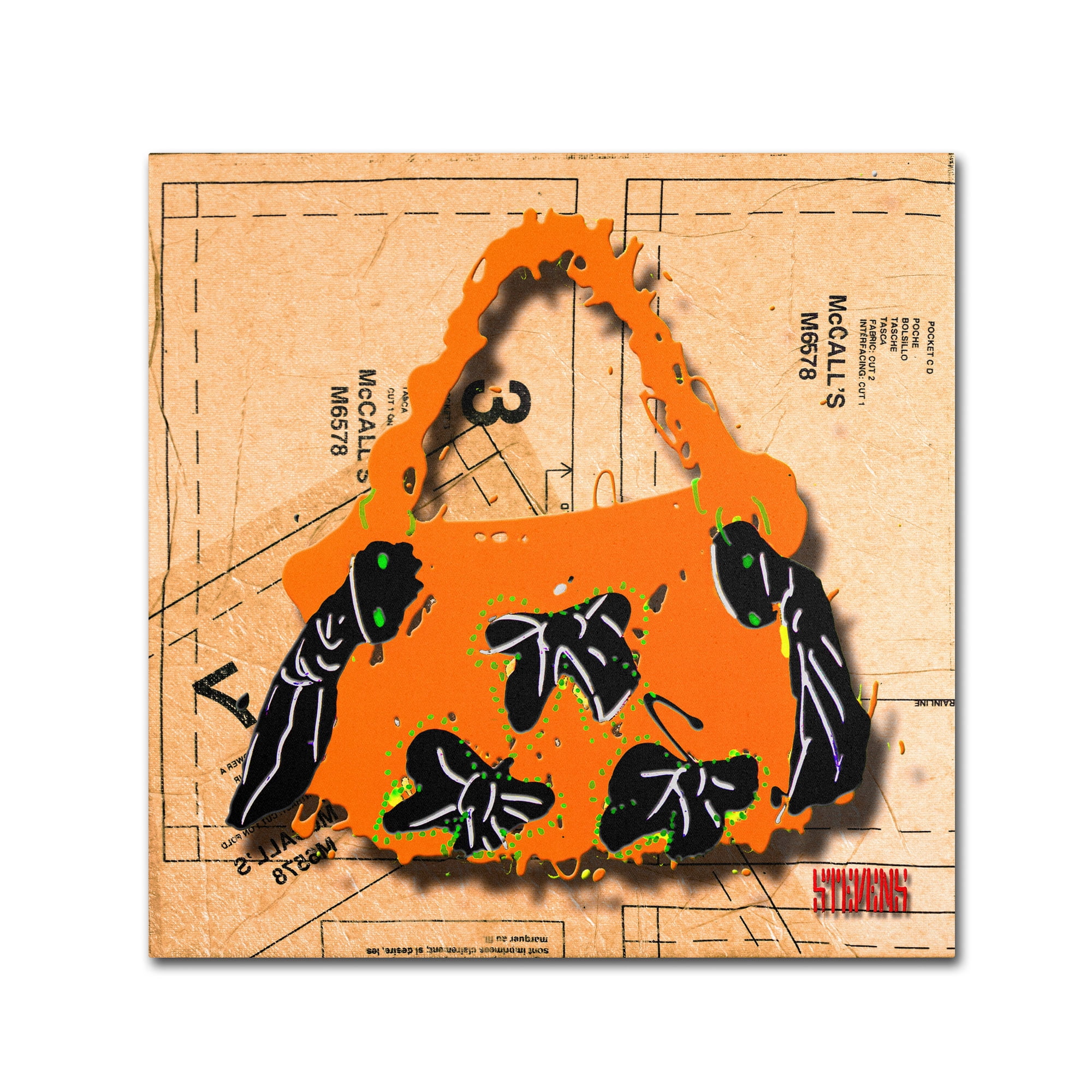 Trademark Fine Art "Bow Purse Black on Orange" Canvas Art by Roderick Stevens