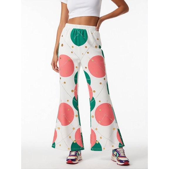 7-8Y Girls Colored Flared Pants Digital Print Trousers Slim-Fit Wide Leg Flare for Spring Summer Autumn