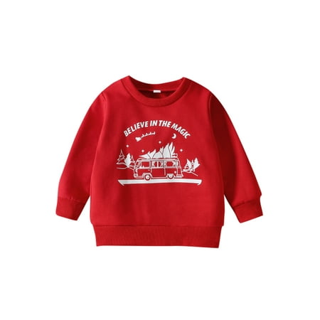 

Toddler Baby Boy Girl Christmas Car Tree Print Sweatshirt Long Sleeve Crewneck Sweater Shirt Pullover Xmas Tops