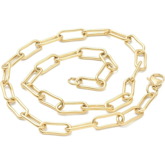 1 pc 304 Stainless Steel Paperclip Chain Necklaces with Lobster Claw Clasps Golden 17.63 inch(44.8cm)