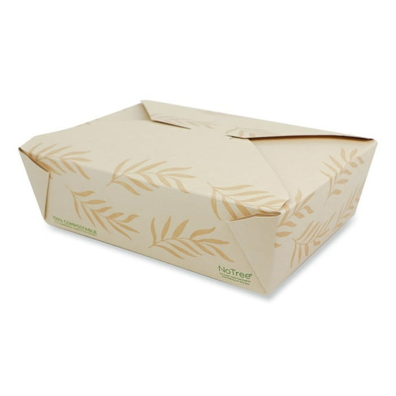 World Centric TO-NT-3 6.25 in. x 8.7 in. x 2.5 in. 65 oz. Sugarcane No Tree Folded Takeout Containers - Natural (200/Carton)