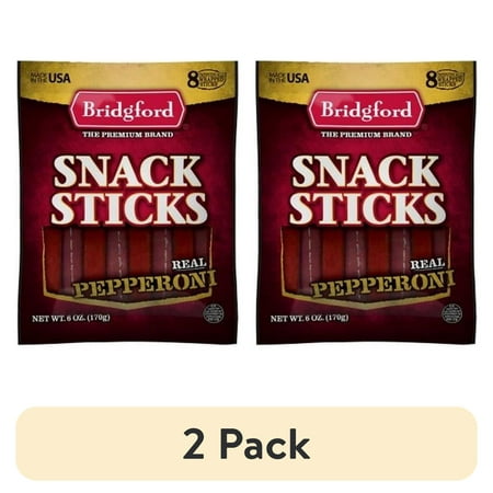 (2 pack) Bridgford Real Pepperoni Snack Sticks, 6 oz (8 Count Multipack) – Premium Brand, Resealable Bag