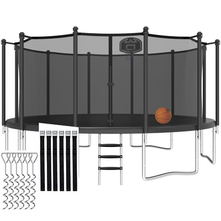 CITYLE Trampoline 16FT Trampoline for Adults and Kids, 1500LBS Outdoor Trampolines with Basketball Hoop and Enclosure Net, Heavy Duty Trampoline, Easy to Install & Last Long, Birthday Gift