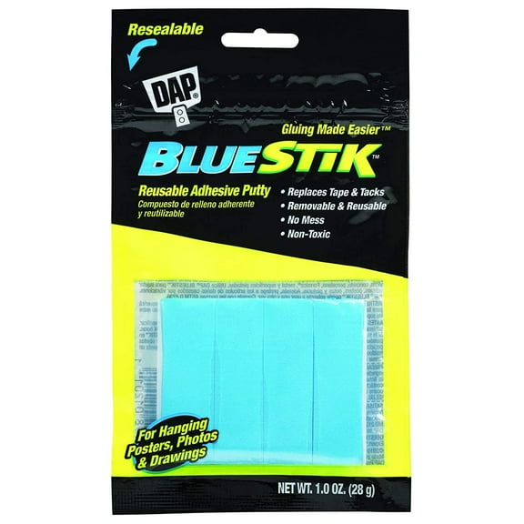 DAP DAP01201BN Bluestik Reusable Adhesive Putty, 1 oz. Per Pack, Putty, Blue Pack of 12