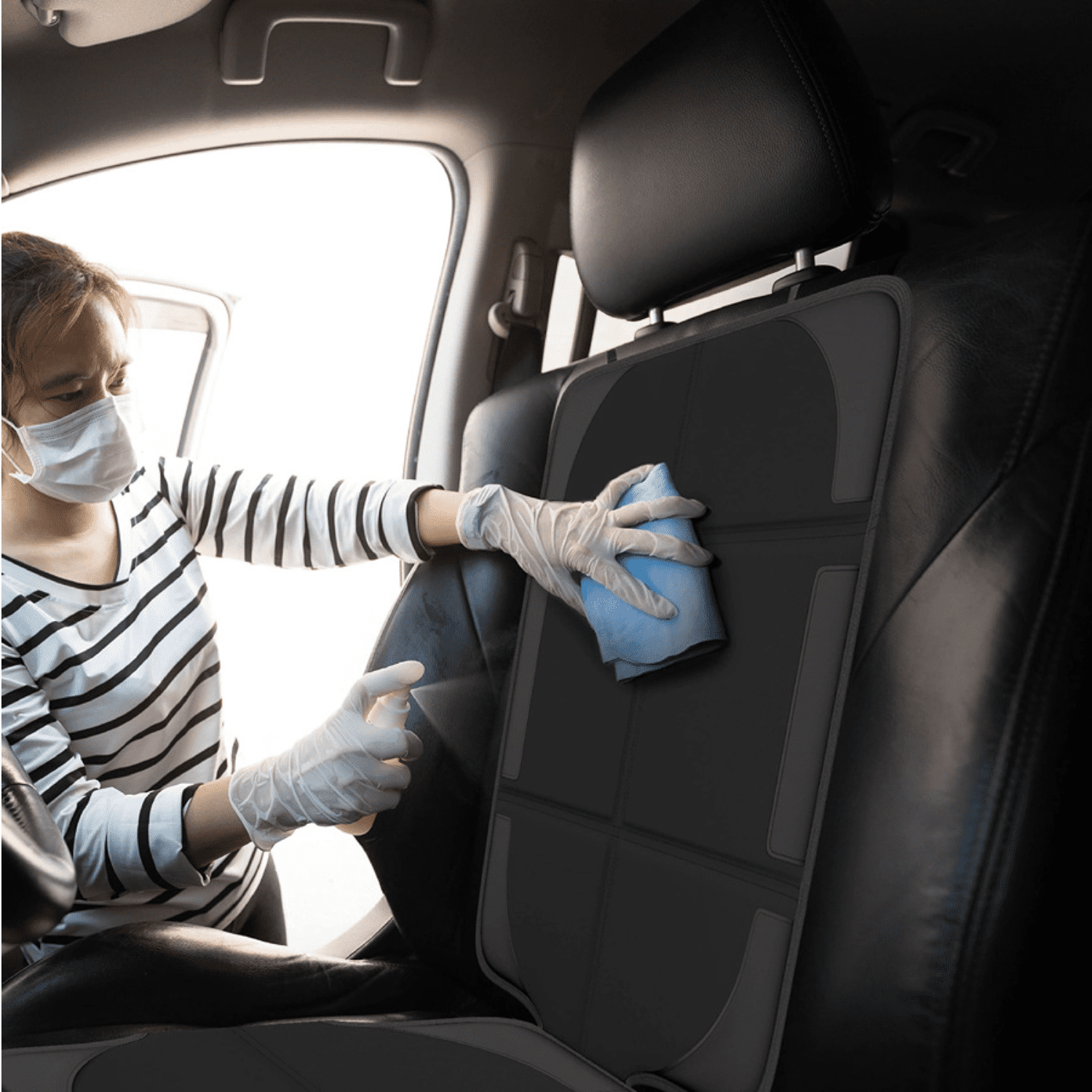 Car Seat Protector for Baby Car Seat - Thick Padding - Seat Protector Under Baby Car Seat with 2 Mesh Storage Pockets - Black Waterproof Baby Car Seat Protector - Non-Slip Padded Backing
