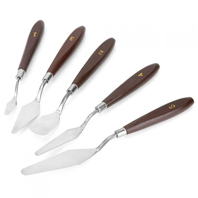 Espátulas de pigmento con mango de madera, cuchillos de paleta de pintura al óleo de acero inoxidable, 5 uds.