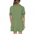 thumbnail image 2 of OUSITAID Women’s Summer Dress Short Sleeve Button Ruffle Sleeve  Neck Mini Dress Solid Color Loose Fit Short Flowy Pleated Dress, 2 of 5