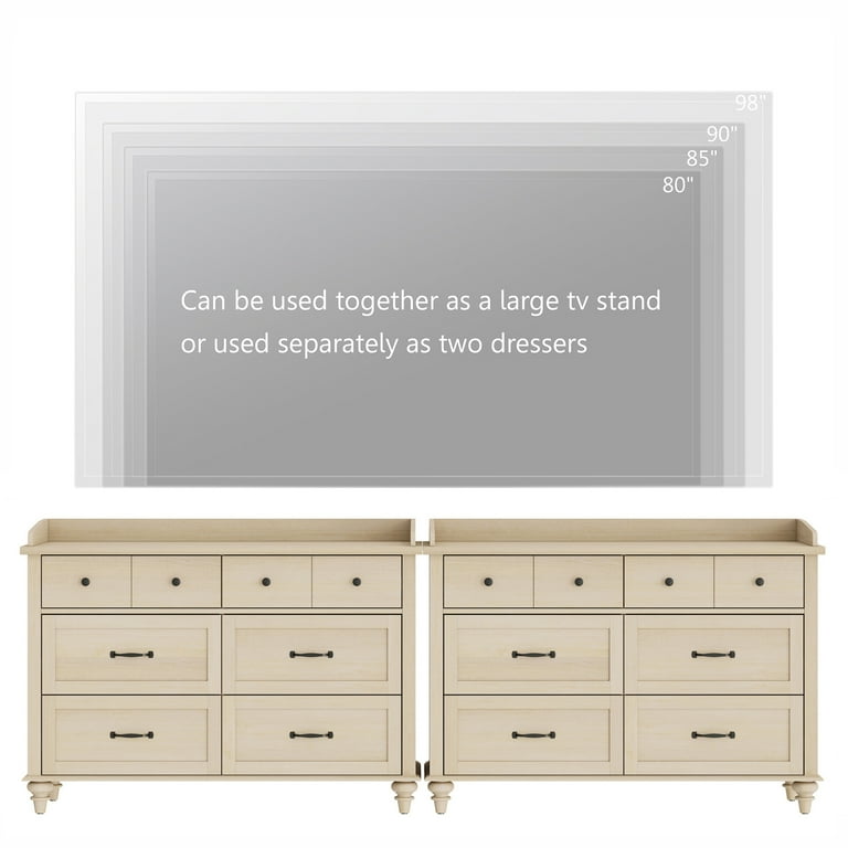 Set of 2 Dressers with 12 Drawers, Wooden Kids Dresser for Kids Room Living Room, Beige