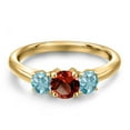 thumbnail image 3 of Gem Stone King 18K Yellow Gold Plated Silver Red Garnet and Blue Zircon Engagement Ring for Women | 1.55 Cttw | Round 5MM | Gemstone January Birthstone | Size 7, 3 of 6