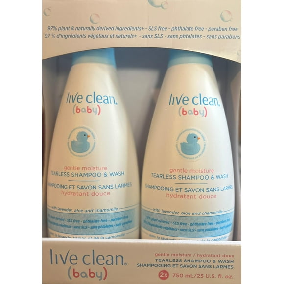Live Clean Shampooing et Gel Lavant Sans Larmes pour Bébé, Hydratation Douce, 750 ml (25 fl oz)