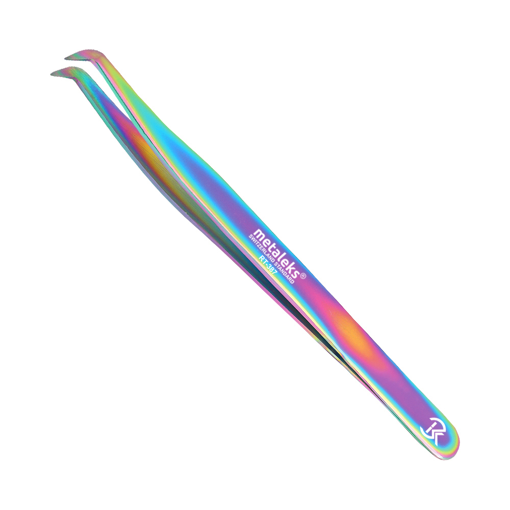 4PCS - 12CM Multi Titanium Coated Eyelash Extension Tweezers With Pink Glitter Magnetic Kit - Made of Japanese Stainless Steel