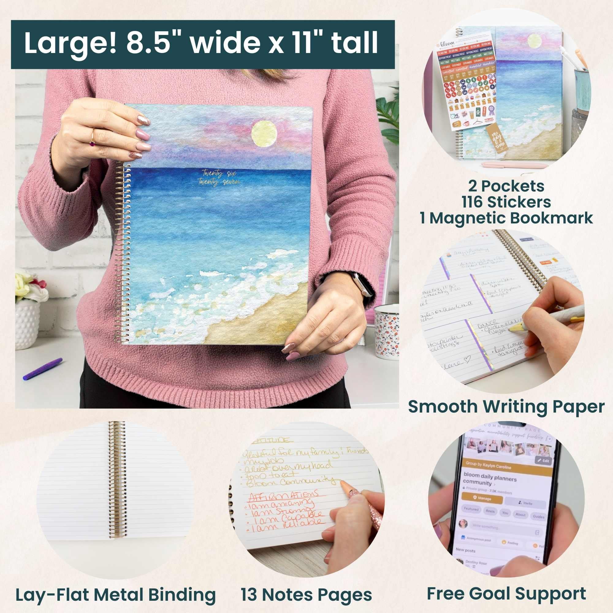 bloom daily planners 2026-2027 Academic Planner, 13 Month Monthly & Weekly, 8.5" x 11" Soft Cover, Stickers Included, Coastal Calm