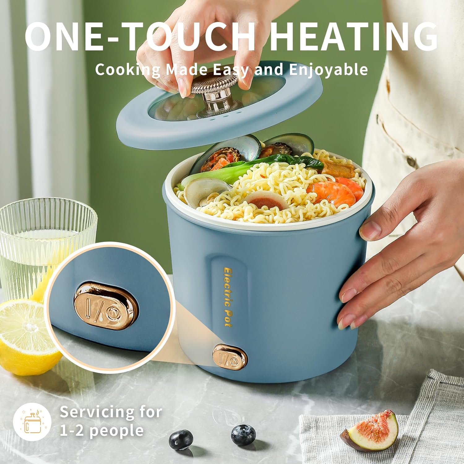 Hot Pot Electric, 1L Mini Ramen Cooker, 450W Rapid Noodles Cooker, Multifunctional Electric Pot for Cooking Pasta, Egg, Soup, Portable Pot with Over-Heating Protection for Dorm, Office, Travel