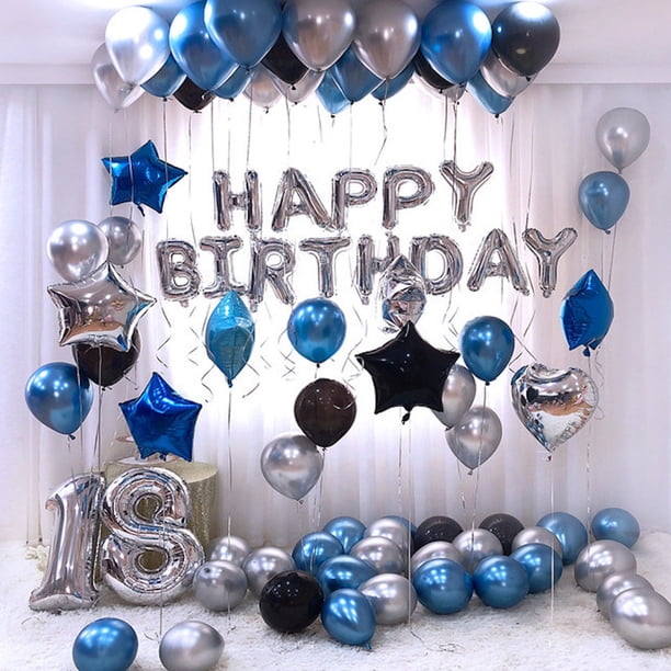 Kit de globos para cumpleaños número 18, azul y plateado, 77 piezas