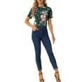 thumbnail image 3 of INSPIRE CHIC Women's Blouse Floral Ruffled Short Sleeve Ruffle Neck Casual Blouses XL Green-Floral, 3 of 7