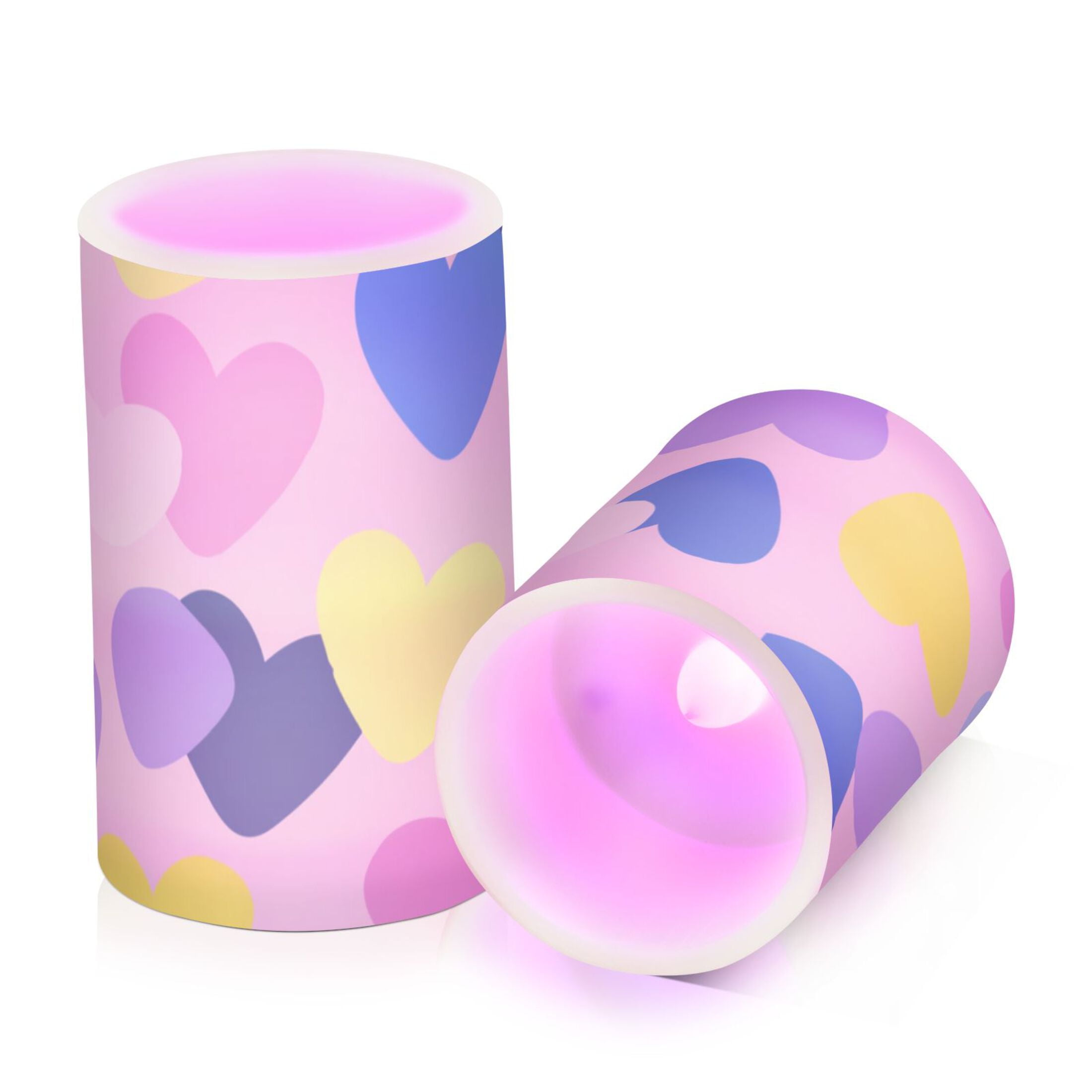 Valentine Illustration Purple Yellow Pink Blue Hearts Flickering Flameless Candles LED Tealight Battery Operated with Remote Set of 2 Holiday Decor Ornaments