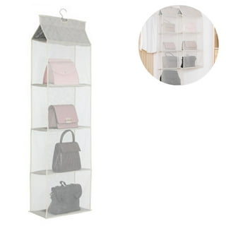 White acrylic purse dividers are placed in a shelf space providing