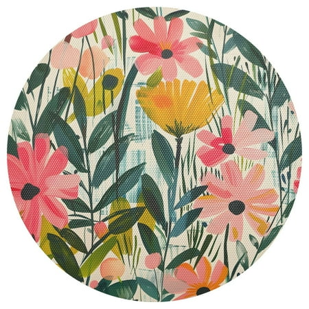 

Ryvnso Flower Oil Painting Round Plate Mats Dining Table Placemat 1 Piece for Holiday Decoration