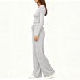 thumbnail image 4 of YHCY Women 2 Piece Loungewear Set Slim Long Sleeve Crewneck Trackshirts Fall Trendy Drawstring Waisted Wide Leg Sweatpants Comfy Stretchy Suits Comfy Sets Athletic Lounge Sweatsuit Light Ashy Xxl, 4 of 7