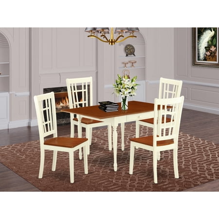 HomeStock Eclectic Elegance 5 Pieces Dining Set - Durable Drop Leaf Wooden Wood Table And 4 Hardwood Seat Kitchen Chairs Buttermilk And Cherry Finish