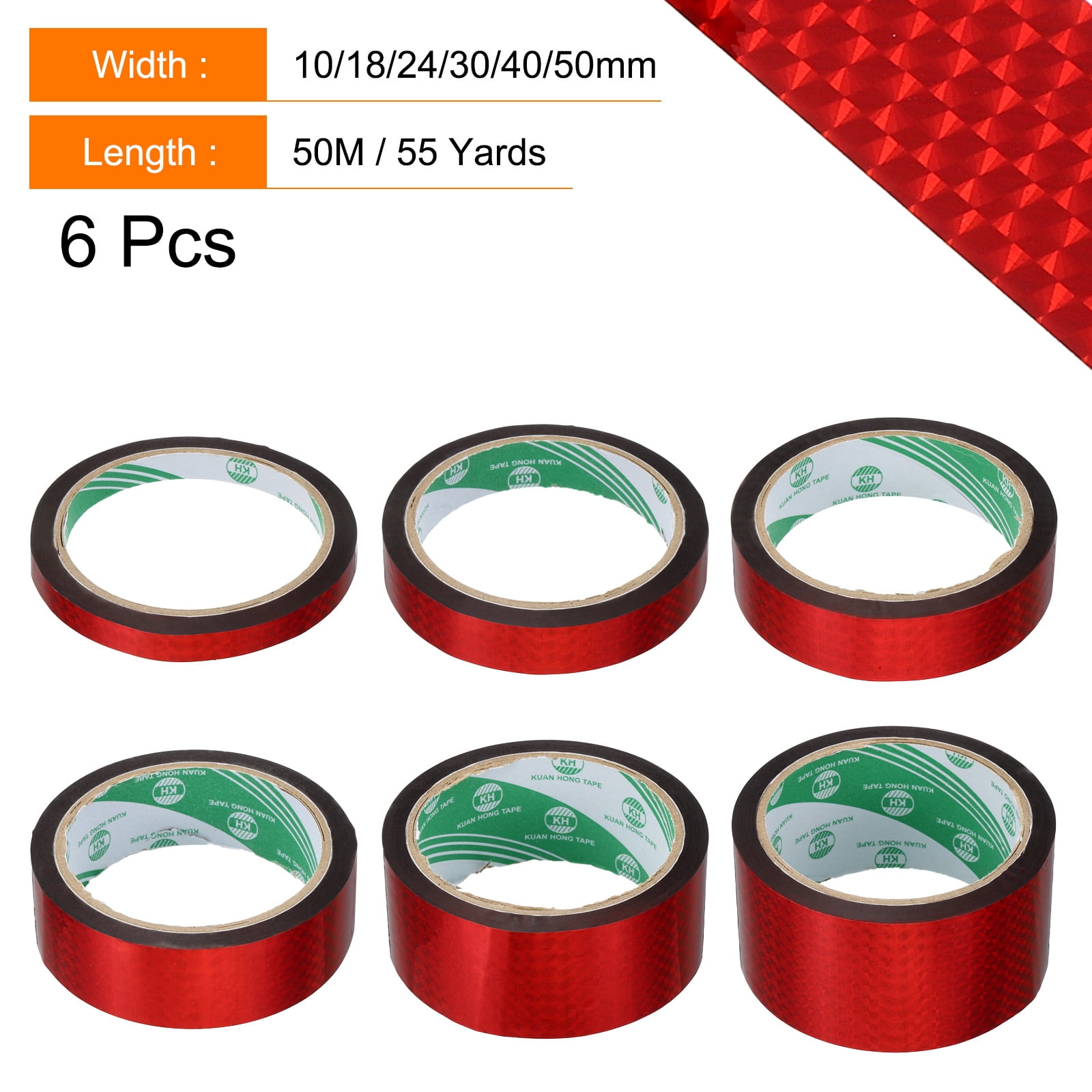 Uxcell Washi Prism Tape Set 10mm 18mm 24mm 30mm 40mm 50mm Wide Holographic Color for Decoration Arts, Red