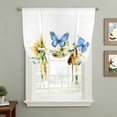 thumbnail image 2 of Summer Floral Tie Up Curtain 45 Inches Long, Watercolor Butterfly Romantic Sunflowers Farmhouse Balloon Style Kitchen Window Curtain Over Sink, Small Window Rod Pocket Curtain 52"x45", 2 of 9