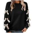thumbnail image 2 of Cute Tie Bow Long Sleeve Shirts for Women Casual Crewneck Valentine Tshirt Fall Winter Clothes Gifts Tops, 2 of 8