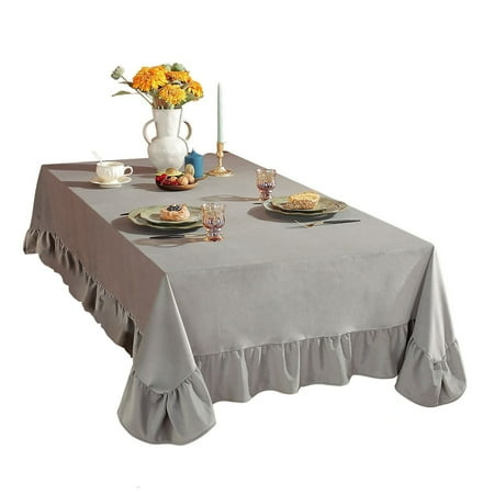 

Tablecloths For Rectangular Table Velvet Solid Color Tablecloth With Ruffle Anti-slip Wrinkle Free Table Cover For Living Room Kitchen Garden Picnic Party-Gray-140*140cm