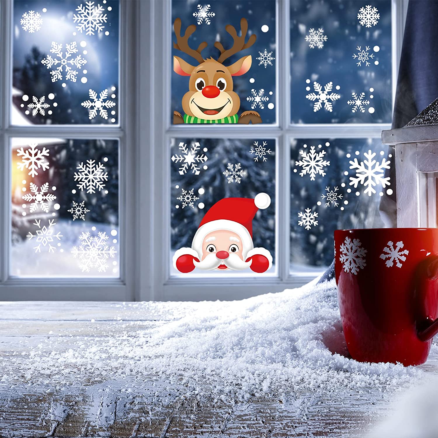 Christmas White Snowflakes Window Clings Decal Stickers Ornaments for Winter Frozen New Year Wonderland Decorations Party Supplies(155PCS+, 8 Sheets)