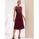 thumbnail image 3 of Vestidos de oficina de trabajo midi de línea A sin mangas con cuello redondo a rayas para mujer Borgoña S, 3 of 6
