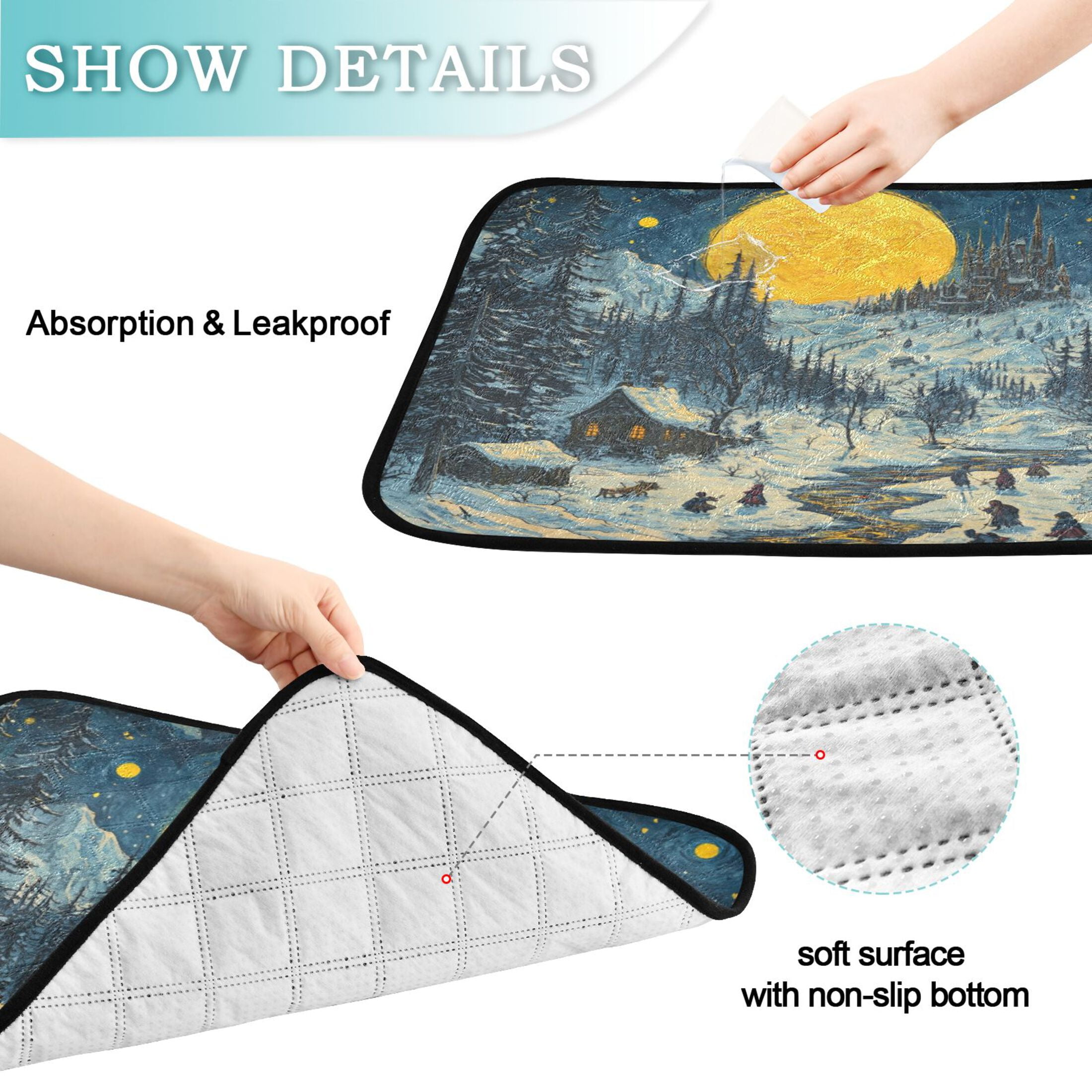 Qxltty Winter Village View Cat litter Pads Pet Set of 3 Diaper Mats Center Anti-leakage Layer Absorbent Soft and Comfortable