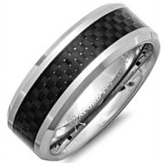 OXFORD IVY 8mm Mens Comfort Fit Carbon Fiber Tungsten Wedding Band ( Available Ring Sizes 7-12) sz8 1/2