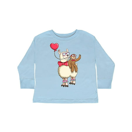 

Inktastic Valentine Pals Fun Sloth and Llama with Heart Balloon Gift Toddler Boy or Toddler Girl Long Sleeve T-Shirt